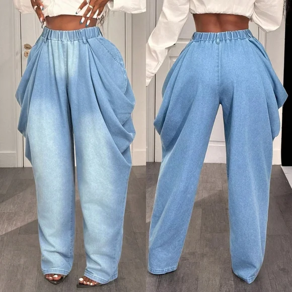 Stylish Ruched Blue Jeans - Picture 2 of 7